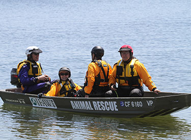 Volunteers practicing boat rescues